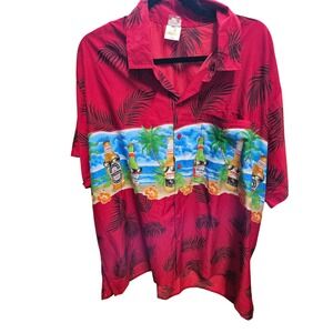 Rima Beachworld XXL Hawaiian Shirt Palm Tree Beer Bottle Graphic Camp‎ Shirt